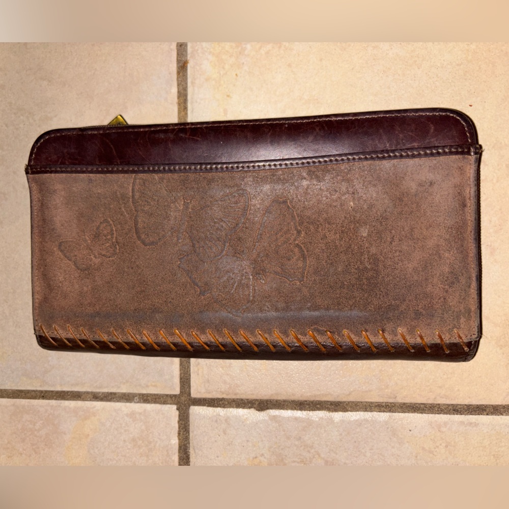 Vintage Mario Hernandez Butterfly Brown Leather Wallet Y2K